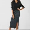 Metallic Ribbed Midi Skirt
