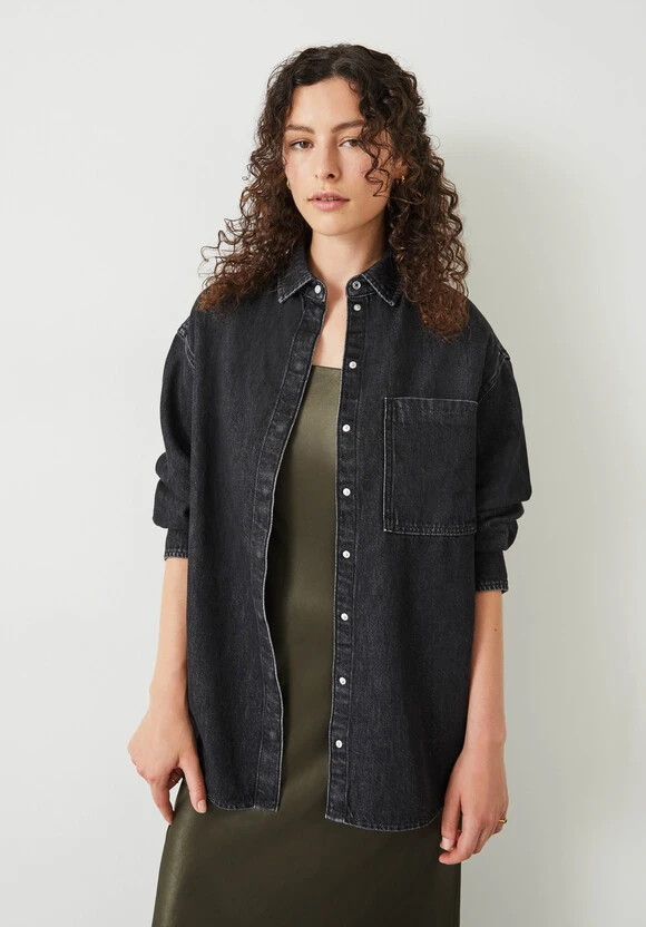 Deanna Washed Black Denim Overshirt 2 Deanna Washed Black Denim Overshirt - Image 2