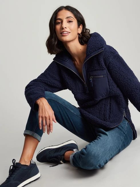 Navy Blue Zip Front Fleece With Hem Detail 1 Navy Blue Zip Front Fleece With Hem Detail