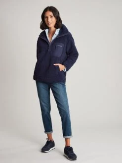 Navy Blue Zip Front Fleece With Hem Detail 9 Navy Blue Zip Front Fleece With Hem Detail -Clothing Store 165290s3