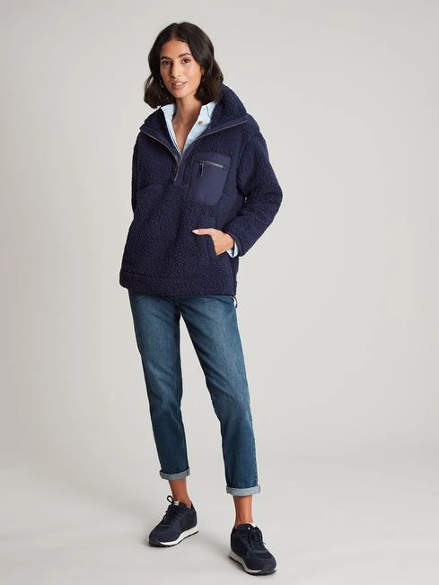 Navy Blue Zip Front Fleece With Hem Detail 3 Navy Blue Zip Front Fleece With Hem Detail - Image 3