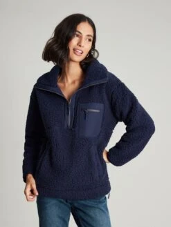 Navy Blue Zip Front Fleece With Hem Detail 12 Navy Blue Zip Front Fleece With Hem Detail -Clothing Store 165290s6
