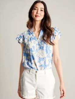 Blue Pop Over Frill Blouse