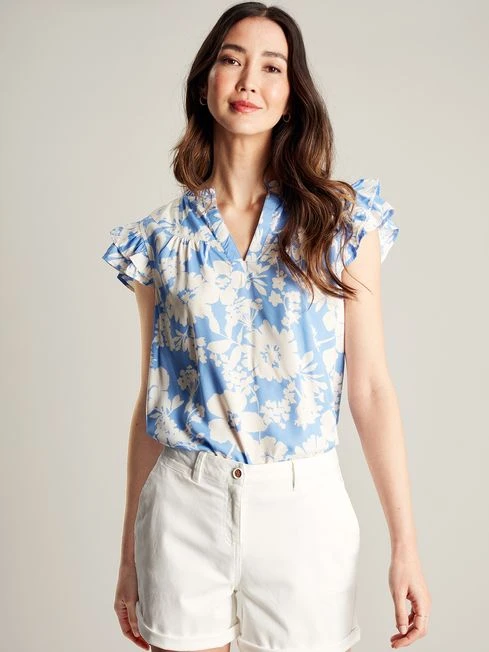 Blue Pop Over Frill Blouse 1 Blue Pop Over Frill Blouse