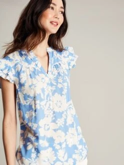 Blue Pop Over Frill Blouse 9 Blue Pop Over Frill Blouse -Clothing Store 223497s4
