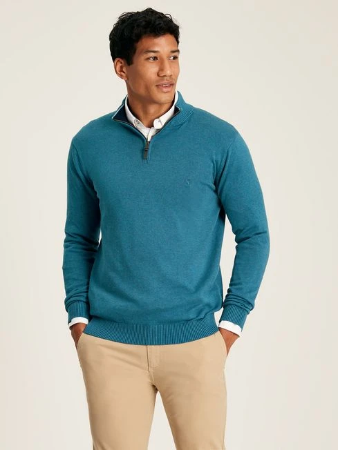 Blue Quarter Zip Knitted Jumper 1 Blue Quarter Zip Knitted Jumper
