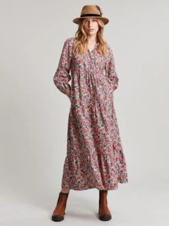 Joules White Melody Tiered Scallop Frill Neck Dress