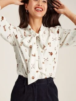 Equestrian White Tie Neck Blouse -Clothing Store 412020s4