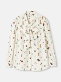 Equestrian White Tie Neck Blouse -Clothing Store 412020s6