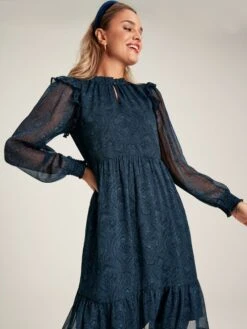 Navy Lumi Balloon Sleeve Dress