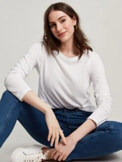 White Crew Long Sleeve T-shirt -Clothing Store 595524s4