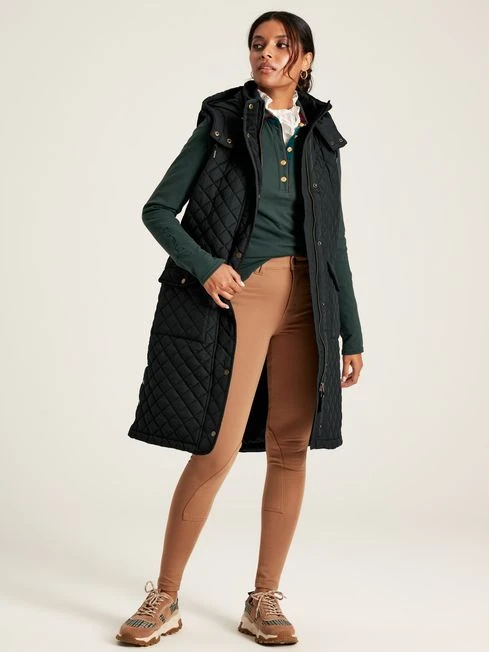 Black Showerproof Longline Diamond Quilted Gilet 1 Black Showerproof Longline Diamond Quilted Gilet