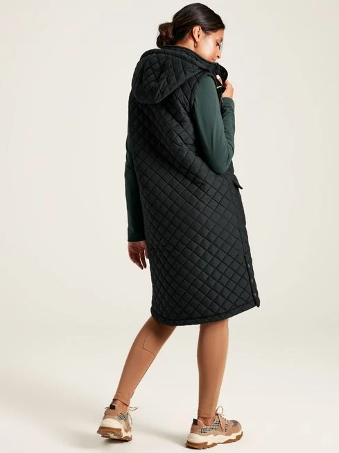 Black Showerproof Longline Diamond Quilted Gilet 2 Black Showerproof Longline Diamond Quilted Gilet - Image 2