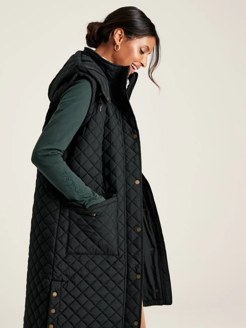 Black Showerproof Longline Diamond Quilted Gilet 4 Black Showerproof Longline Diamond Quilted Gilet - Image 4