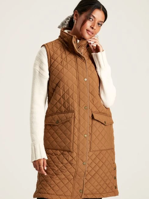 Rust Brown Showerproof Longline Diamond Quilted Gilet 1 Rust Brown Showerproof Longline Diamond Quilted Gilet