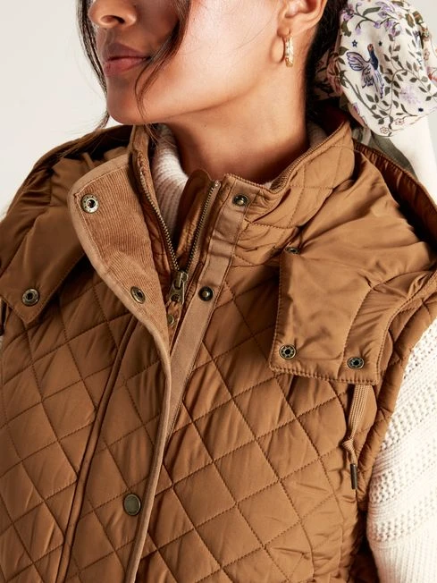 Rust Brown Showerproof Longline Diamond Quilted Gilet 4 Rust Brown Showerproof Longline Diamond Quilted Gilet - Image 4