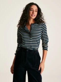 Navy Striped Top With Frilled Detailing