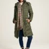 Khaki Green Showerproof Long Padded Coat