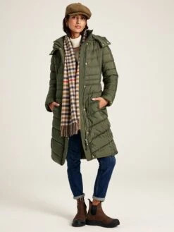 Khaki Green Showerproof Long Padded Coat