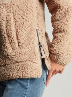 Tan Brown Zip Front Fleece With Hem Detail -Clothing Store 862446s6