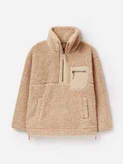 Tan Brown Zip Front Fleece With Hem Detail -Clothing Store 862446s7