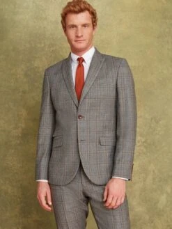Grey/Rust Check Wool Slim Fit Suit: Jacket