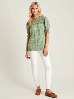 Green Curved Yoke Blouse -Clothing Store C08605s3