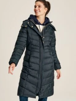 Navy Blue Showerproof Long Padded Coat