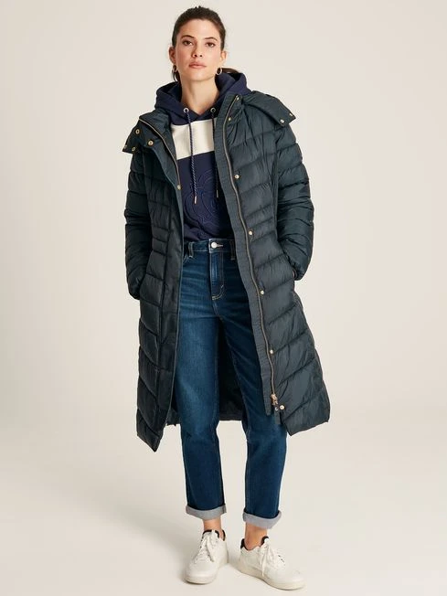 Navy Blue Showerproof Long Padded Coat 3 Navy Blue Showerproof Long Padded Coat - Image 3