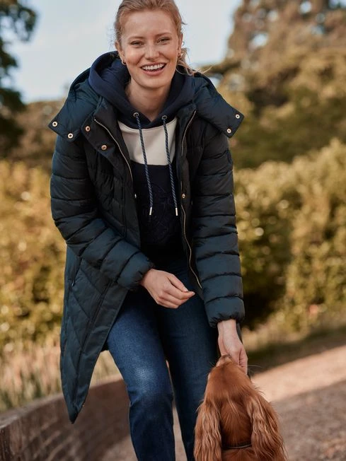 Navy Blue Showerproof Long Padded Coat 5 Navy Blue Showerproof Long Padded Coat - Image 5