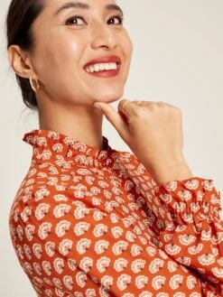 Burnt Orange Midi Tier Dress With Frill Neck -Clothing Store C10795s5