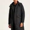 Black Showerproof Quilted Coat With Hood