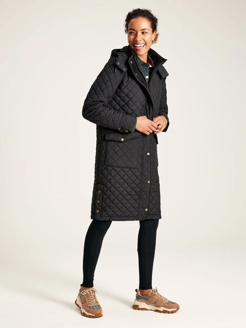Black Showerproof Quilted Coat With Hood 2 Black Showerproof Quilted Coat With Hood - Image 2