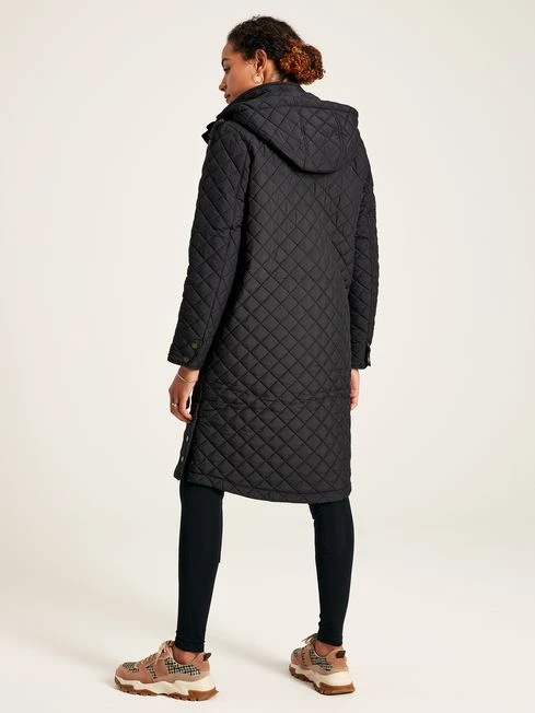 Black Showerproof Quilted Coat With Hood 3 Black Showerproof Quilted Coat With Hood - Image 3