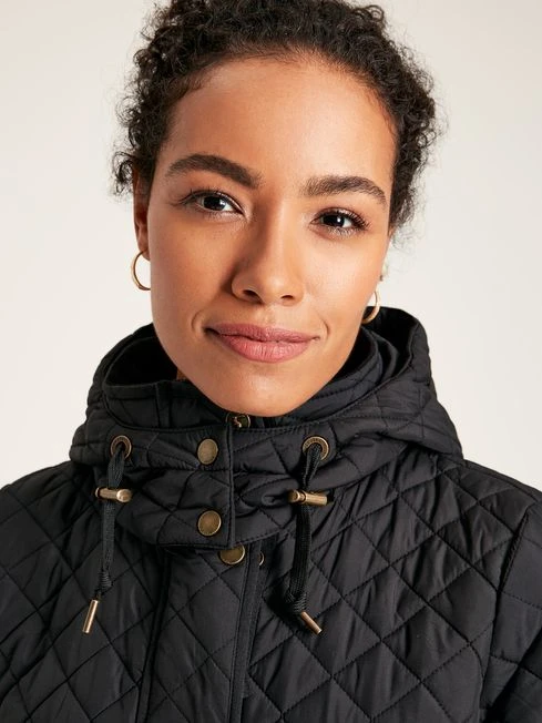 Black Showerproof Quilted Coat With Hood 4 Black Showerproof Quilted Coat With Hood - Image 4