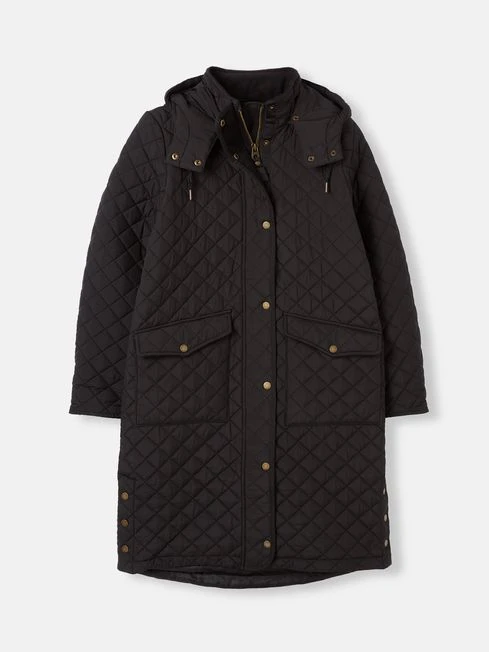 Black Showerproof Quilted Coat With Hood 7 Black Showerproof Quilted Coat With Hood - Image 7