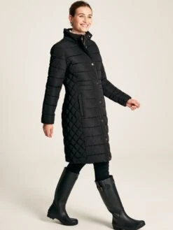 Black Showerproof Longline Padded Coat -Clothing Store C32469s3