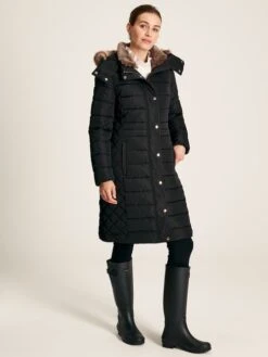 Black Showerproof Longline Padded Coat -Clothing Store C32469s4