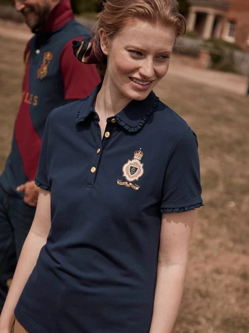 Blue Short Sleeve Frill Collared Polo Shirt 6 Blue Short Sleeve Frill Collared Polo Shirt - Image 6