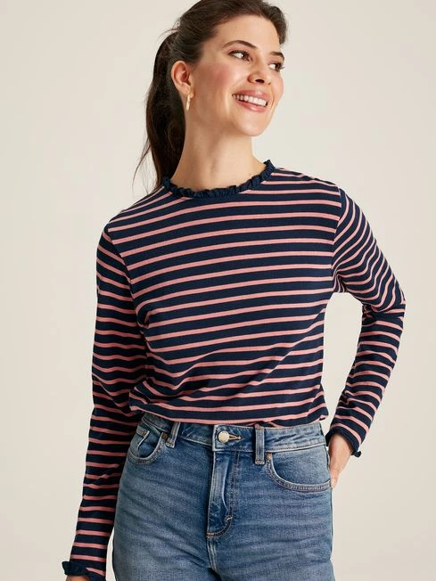 Navy Pink Long Sleeve Top With Frill 1 Navy Pink Long Sleeve Top With Frill