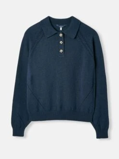 MIA Navy Blue Collared Pointelle Jumper 9 MIA Navy Blue Collared Pointelle Jumper -Clothing Store C64078s7