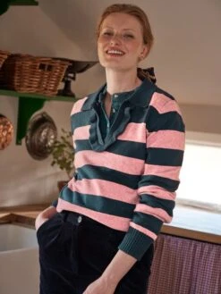 Navy Blue Striped V Neck Jumper With Collar 11 Navy Blue Striped V Neck Jumper With Collar -Clothing Store C71 070s5