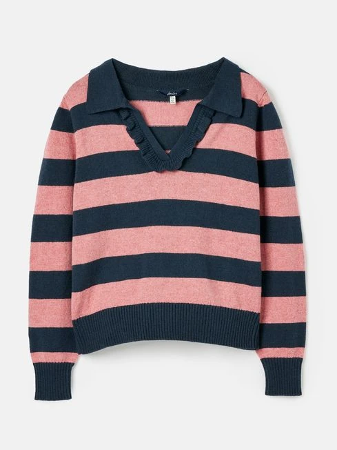 Navy Blue Striped V Neck Jumper With Collar 7 Navy Blue Striped V Neck Jumper With Collar - Image 7