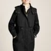 Black Longline Waterproof Coat With Quilted Lining