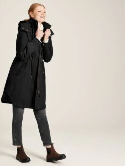 Black Longline Waterproof Coat With Quilted Lining -Clothing Store D03727s4