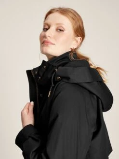 Black Longline Waterproof Coat With Quilted Lining -Clothing Store D03727s5