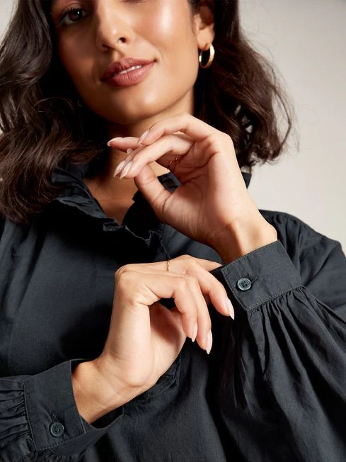 Navy Blue Frill Blouse 5 Navy Blue Frill Blouse - Image 5