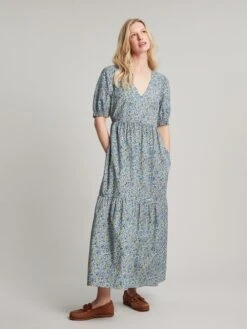 Joules Cream Aura Tiered Cotton Dress