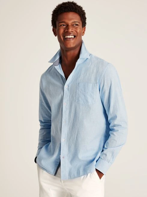 Blue Linen Blend Houndstooth Classic Fit Shirt 1 Blue Linen Blend Houndstooth Classic Fit Shirt