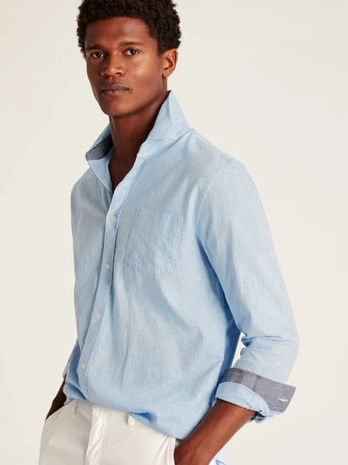 Blue Linen Blend Houndstooth Classic Fit Shirt 2 Blue Linen Blend Houndstooth Classic Fit Shirt - Image 2